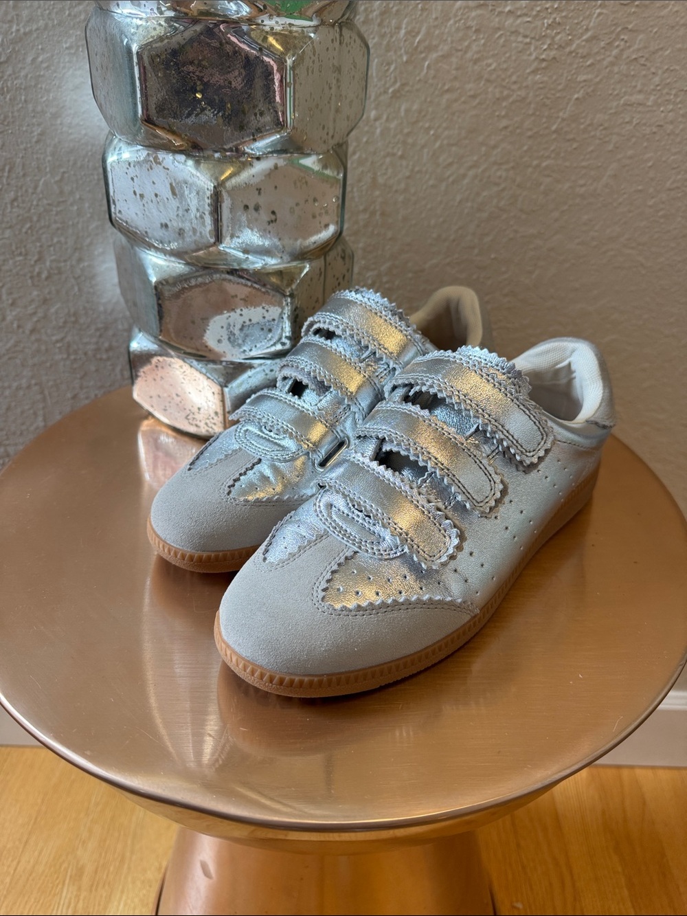 Silver Metallic Velcro Sneakers - Stylish Comfort